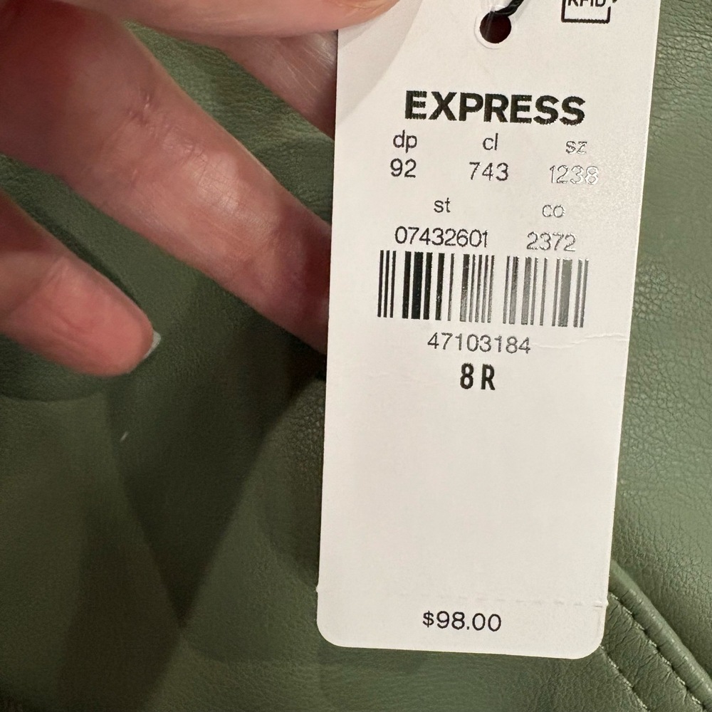 NWT Express Pants Womens 8R Green Cargo Wide Leg Faux Leather Relaxed - Picture 6 of 10